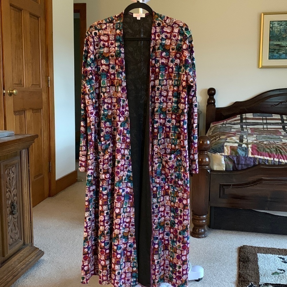 LULAROE Sarah Long Open Front Cardigan with Pockets Size Large NWOT